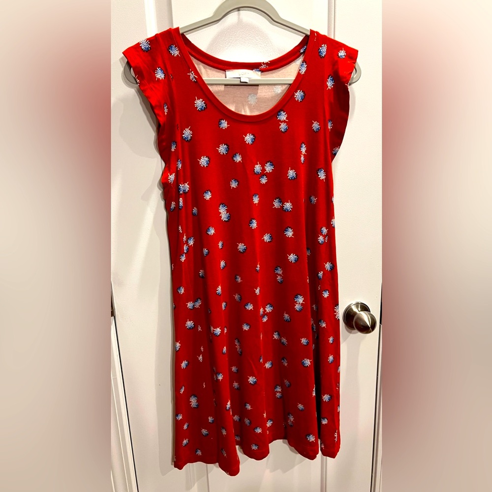 Loft Floral Dress with Ruffle Sleeve